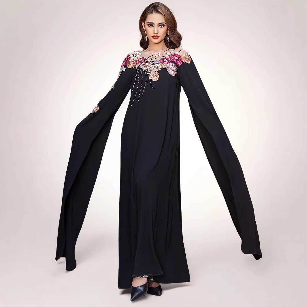 Ramadan Applique Abayas for Women Extra Long Slve Evening Party Dress Muslim Dubai Kaftan Islam Jalabiya Eid Djellaba Vestidos X250514