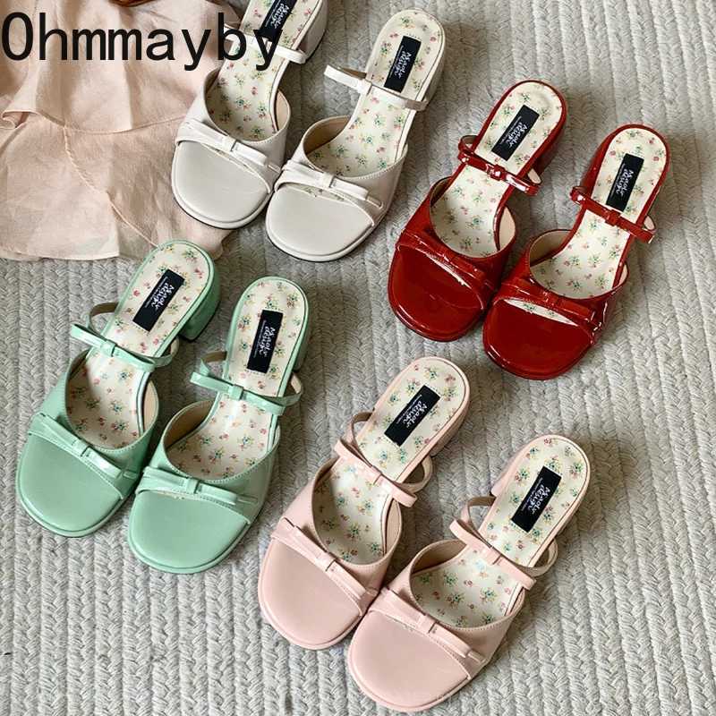 Summer Thick Heel Women Slippers Elegant Open Toe Dress Slides Ladies Concise Dancing Party Prom Shoes W250514