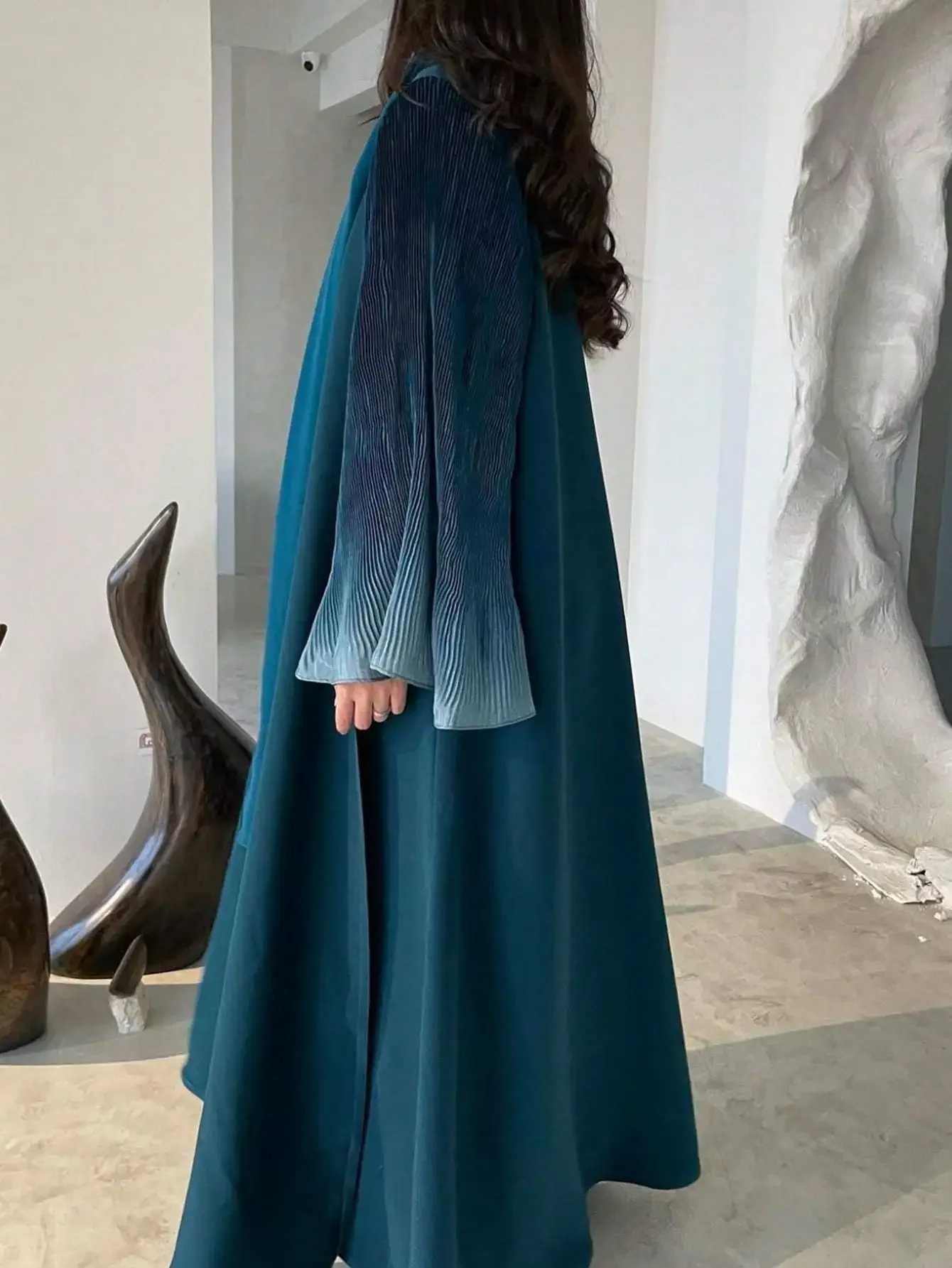 Muslim Flare Slve Casual Arabian Abayas Middle-East Elegant Open Front Abaya Turkey Kaftans Women Jilbabs Islamic Maxi Dresses X2505141