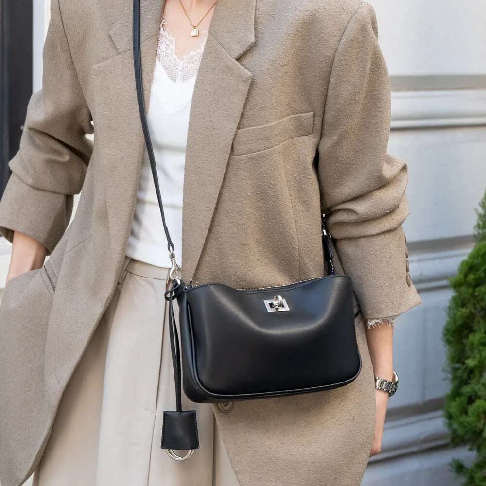 Genuine Leather Fashion Small Brand Designer Women Cowhide Coffe Bags Shoulder Corssbody Good Quality Femal Bag Black New
