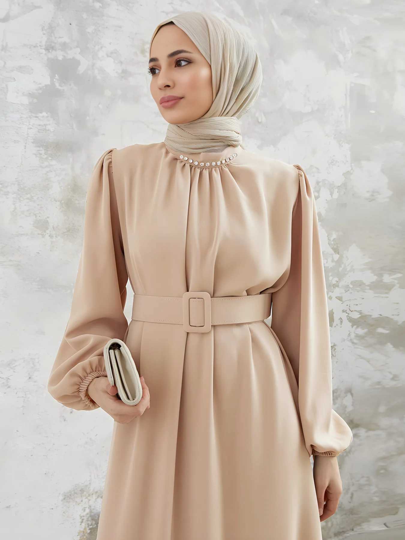 Elegant Women Muslim Abaya Diamond Pleated Long Maxi Dresses Turkey Kaftan Arab Robe Islamic Eid Party Ramadan Jalabiya Vestidos X250514