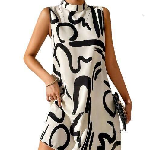 Women Clothes Dress New Women S Fashion Printed Round Neck Sleeveless Dress KQ