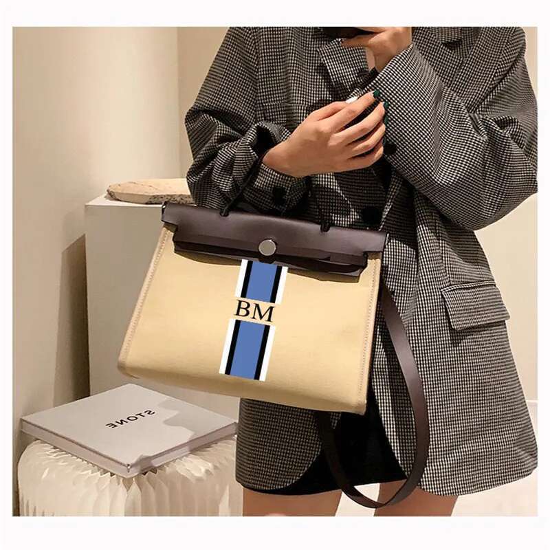 Personalized Tote With Customised Stripe Initials, Shoulder Bag, Holiday Handbag, Bridesmaid Proposal Bag