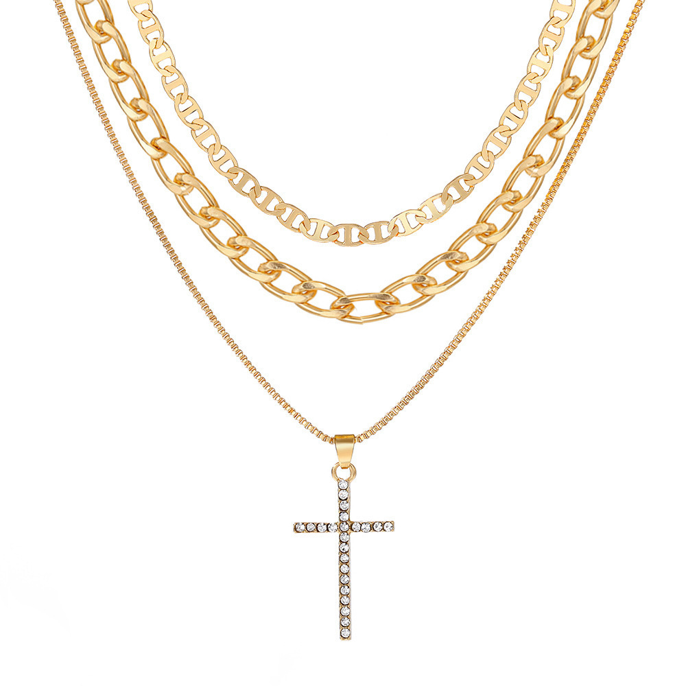 Popular jewelry, personalized studded cross pendant necklace, female hot selling metal necklace