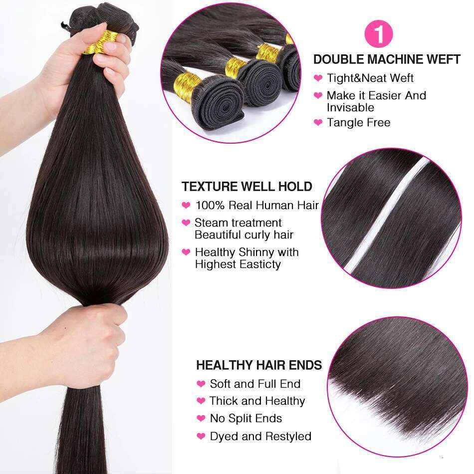 30 40 Inch Bone Straight Brazilian Human For Women 100% Natural Weaving 1 3 4 Bundle Deals Raw Hair Bundles