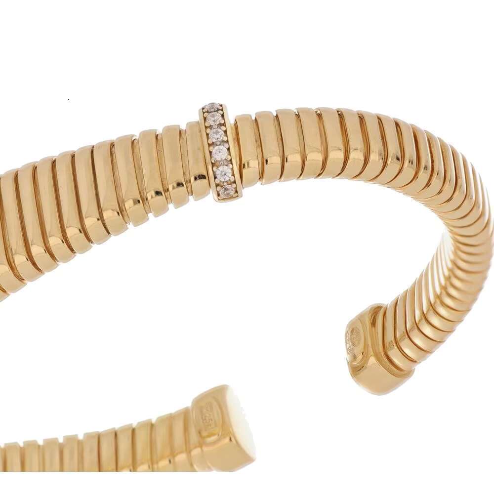Made in Italy Refined Open Gold Bracelet With Textured Ridges and Delicate Sparkling Details Perfect for a Sophisticated Style