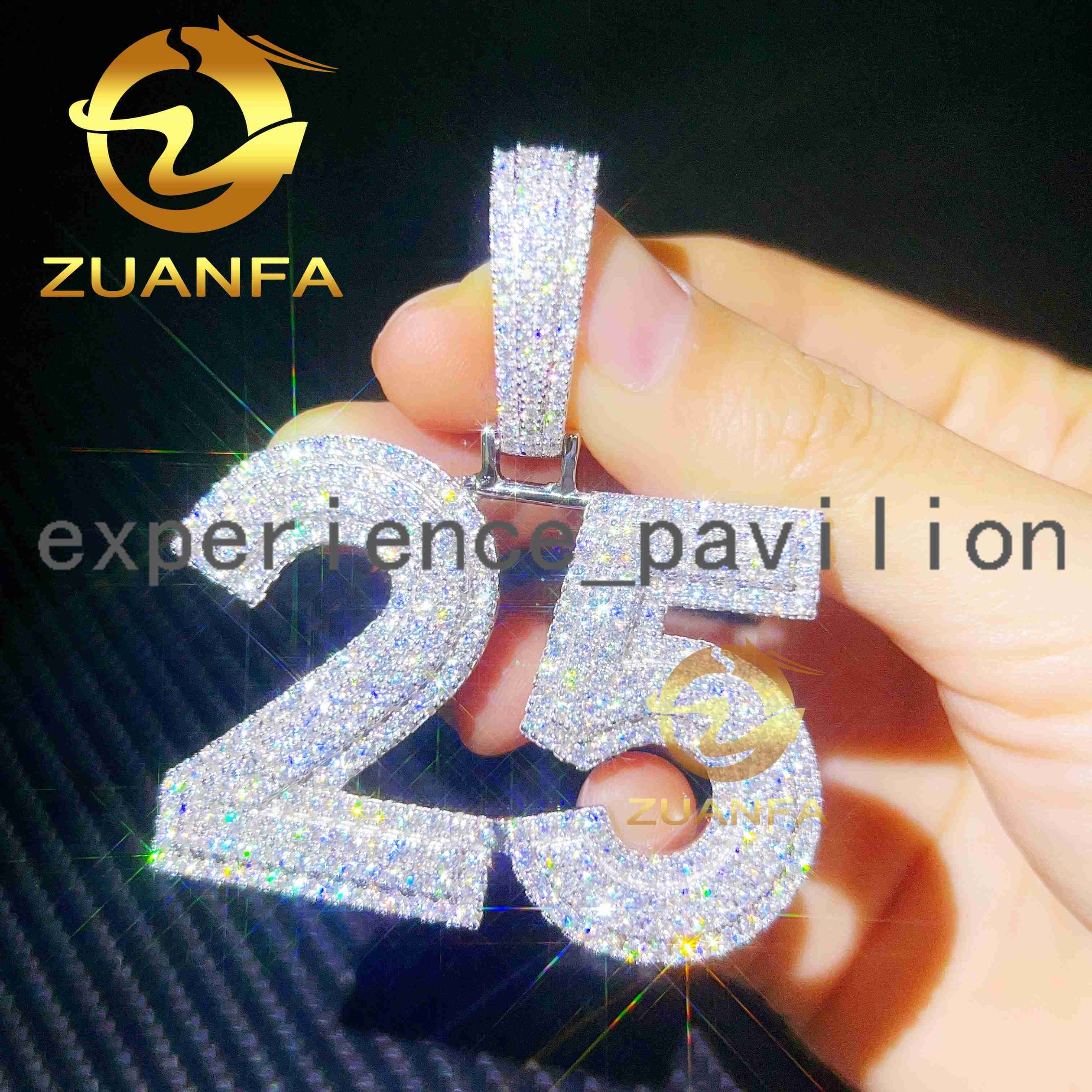 Custom Made 925 Sterling Silver Hip Hop Iced Out Vvs Moissanite Diamond Number Pendant for Men Women