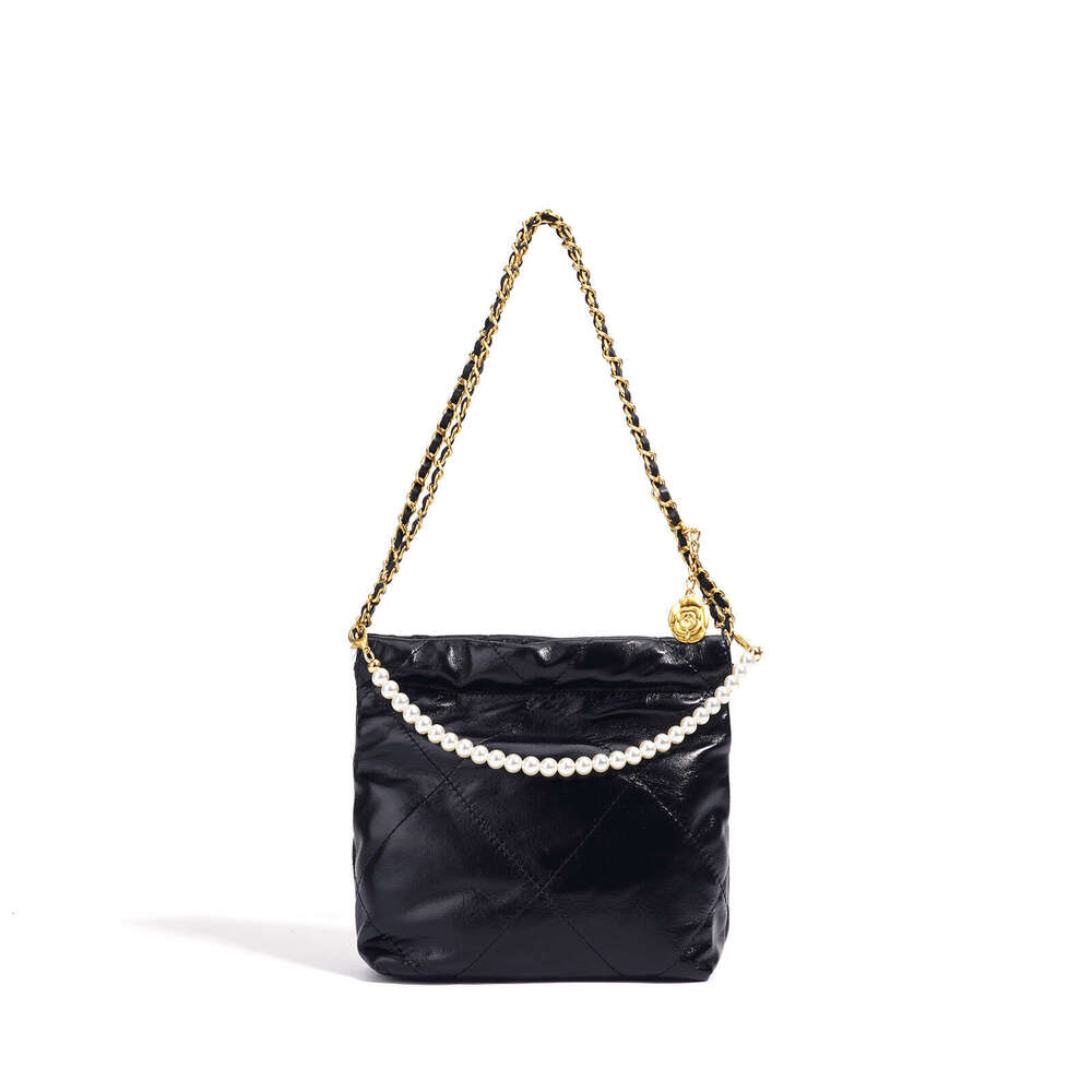 2025 Diamond Grid Chain Pearl Hand-Held Shoulder Tote New Fashionable Garbage Bag Diagonal Cross Women's Bag