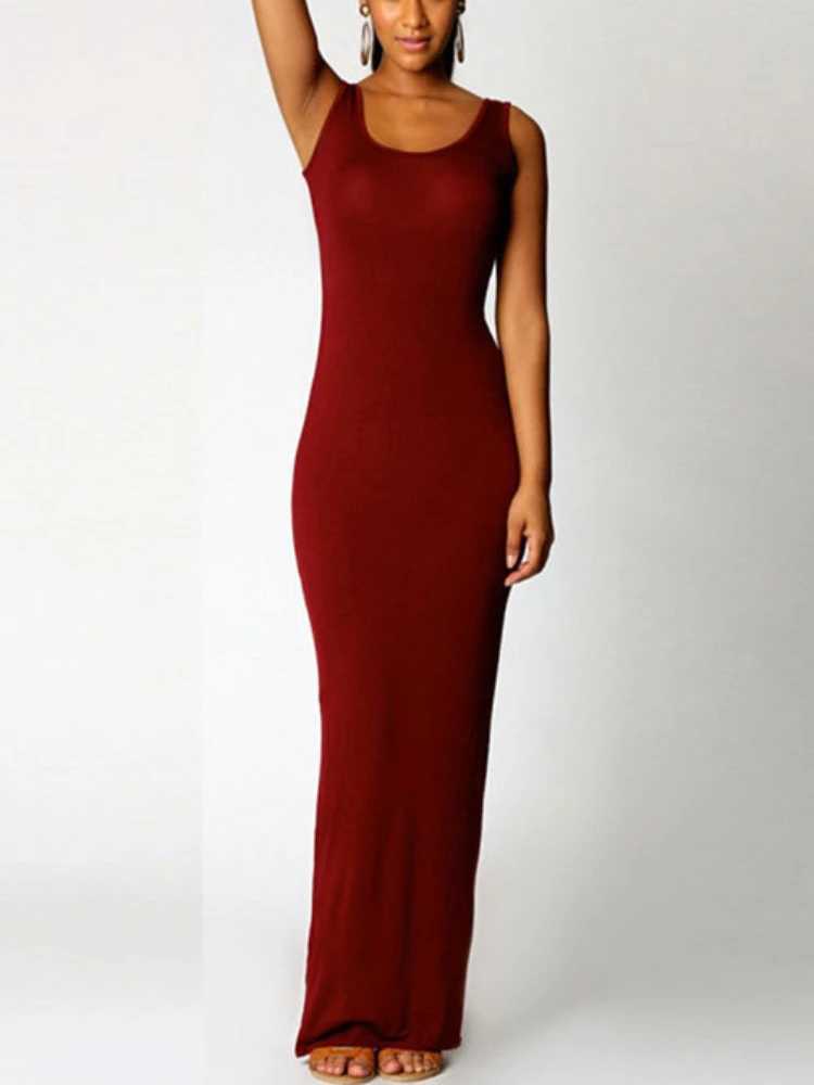 Sexy Solid Color Slim Bodycon Long Maxi Dress Women Elegant Sleeveless Skinny Dress Club Party DressesXJ250514