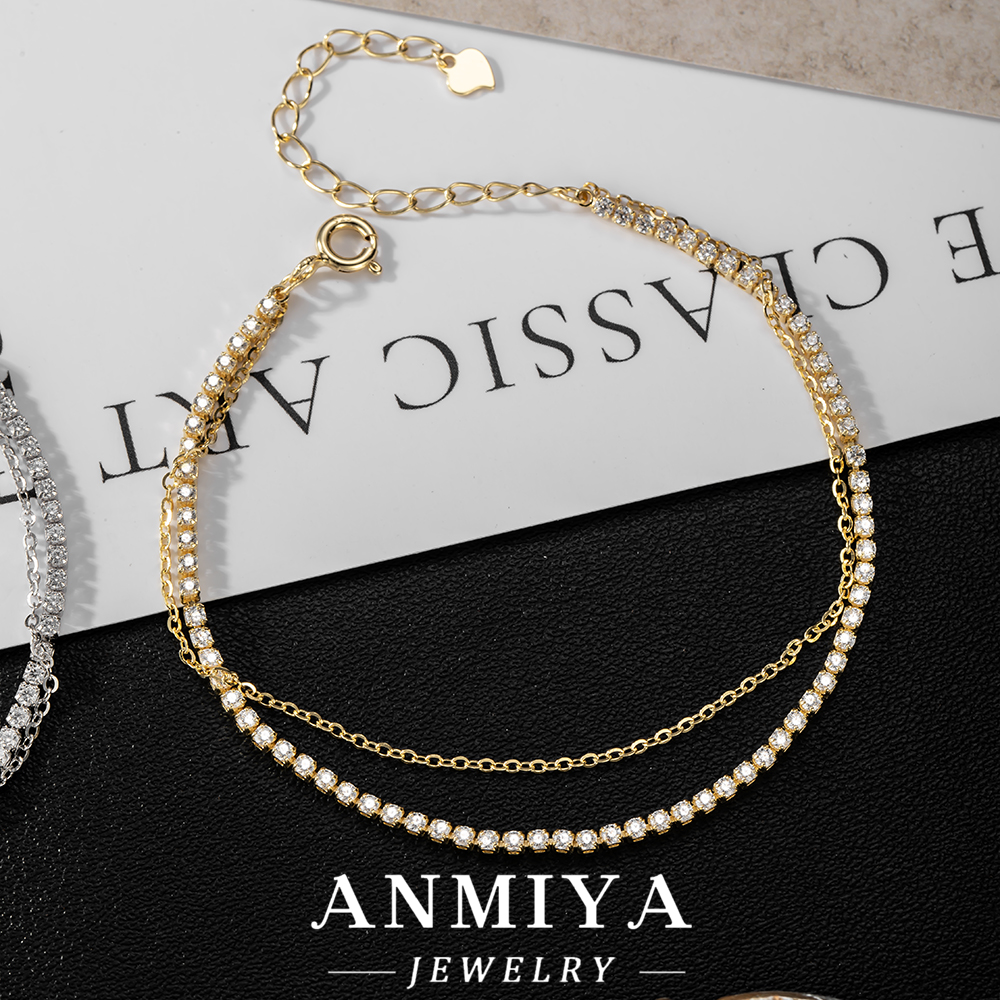 Minimalism S925 Silver Jewelry Double-Layered Tennis Chain Bracelet, 5A Cubic Zircons Tennis Chain Jewelry