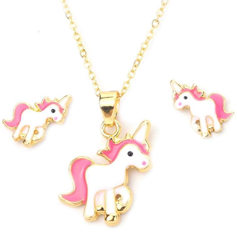 Cute Children Adult Pony Earring And Set Cartoon Unicorn Necklace Earrings Pink Girls Xmas Jewelry Gift