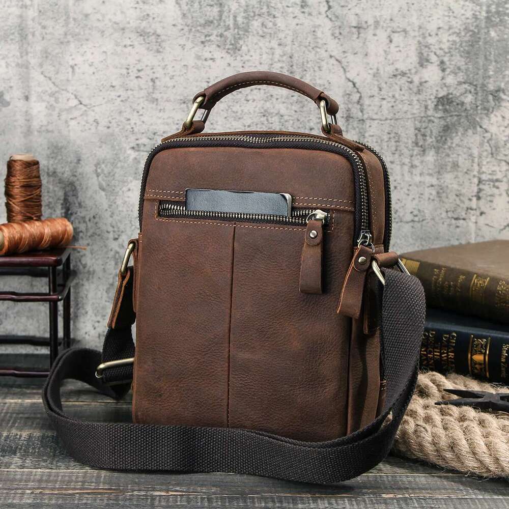 Men's Messenger Handle Handbag Genuine Leather Male Cross Body Bag Man Crazy Horse Business Briefcase IPAD Travel Shoulder Tote