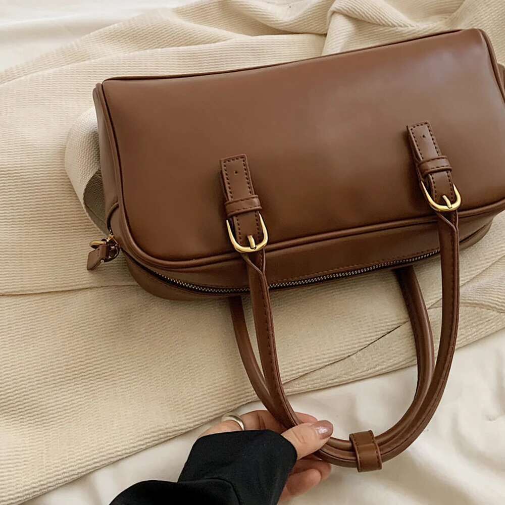 Women Shoulder Adjustable Strap Boston Tote PU Leather Multi-Pocket Top Handle Bag Clutch Purse For Work Travel