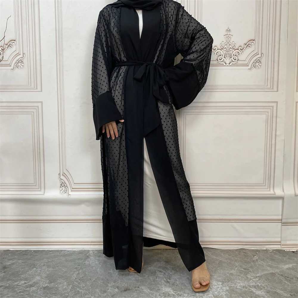 Abayas for Muslim Women Dress Transparent Wave Point Dubai Arabic Kimono Robe Outwear Fr Shipping Turkey X250514