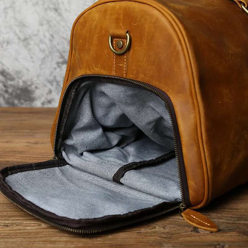 NZPJ Men's Retro Leather First Layer Cowhide Large-Capacity Travel Business Trip Handbag Shoulder Messenger Bag