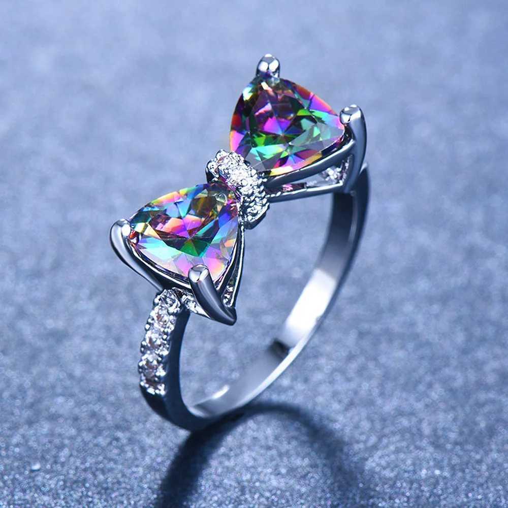 Luxury Female Rings 925 Sterling Silver Bowknot Zircon Finger Rings for Women Y2K Sparkling Pink Bow Rhinestone Jewelry GiftsXJ250514