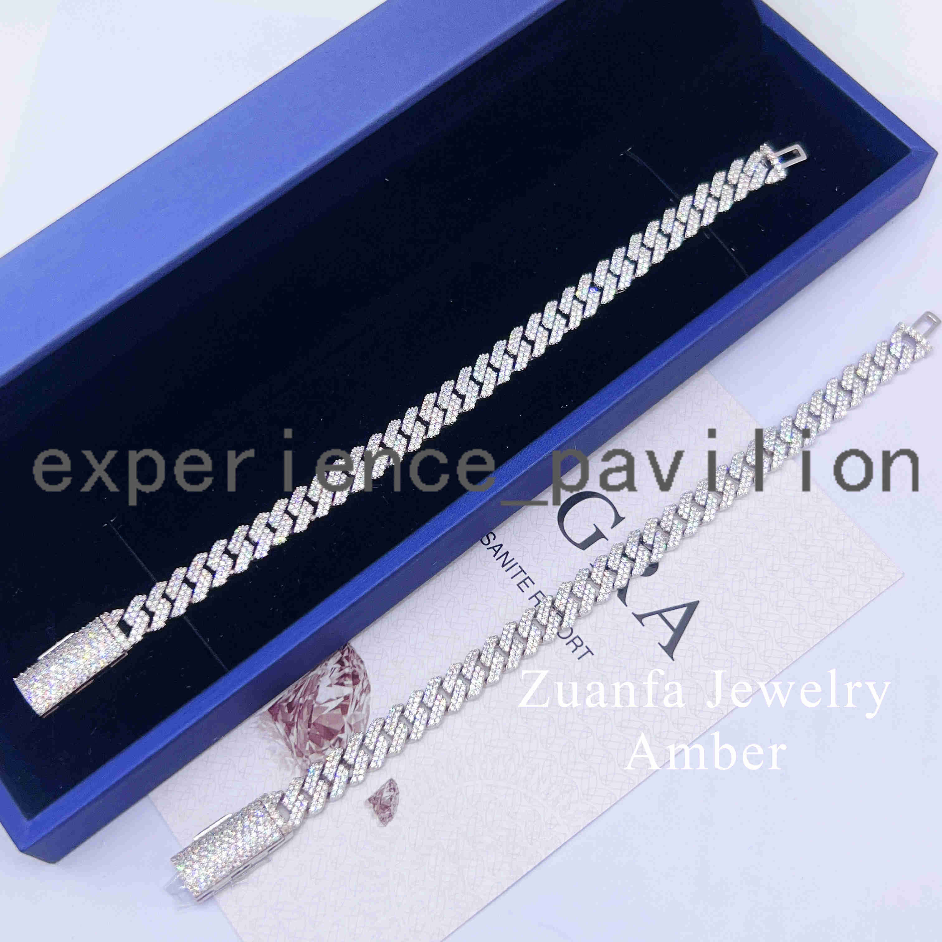 Pass Diamond Tester 8MM 2 Rows Hip Hop Iced Out Jewelry 925 Sterling Silver D-Vvs1 Diamond Moissanite Cuban Link Bracelet