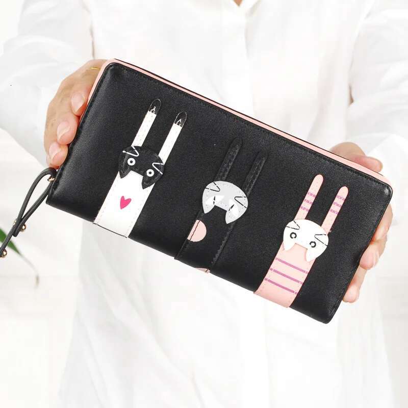 Funny Kitten Design Women Long Wallet PU Leather Cute Cartoon Cats Girls Zipper Purse Ladies ID Bank Card Holder Clutch Bag