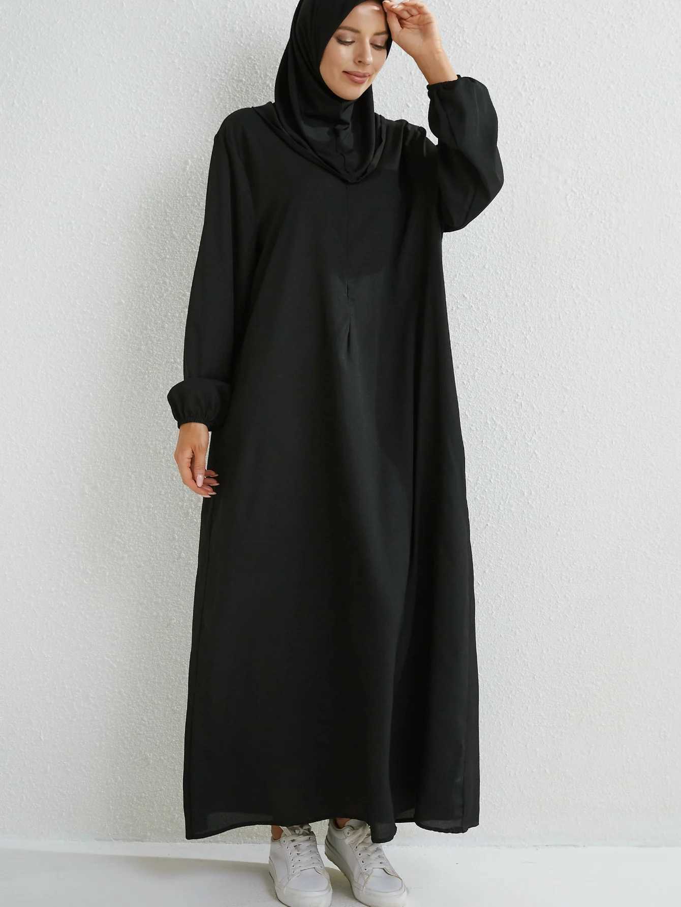 Middle Eastern Islamic Modest Dress Muslim Ramadan Maxi Dresses Full Slve Casual Black Dress Women Abayas X250514