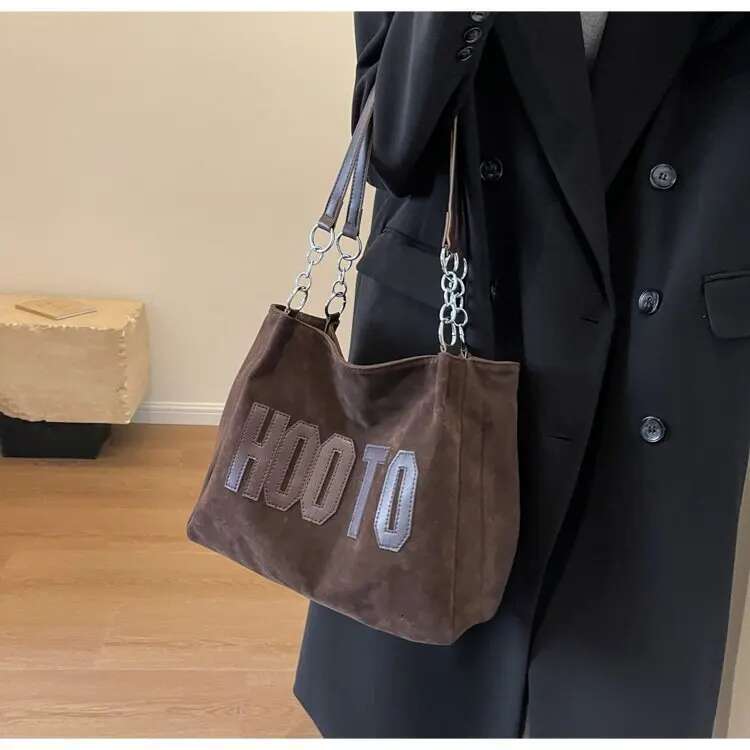 Suede Commuter Tote Bag Large Capacity Convertible One-Shoulder Design-Anti-Scratch Base For Office Work, Weekend Getaway