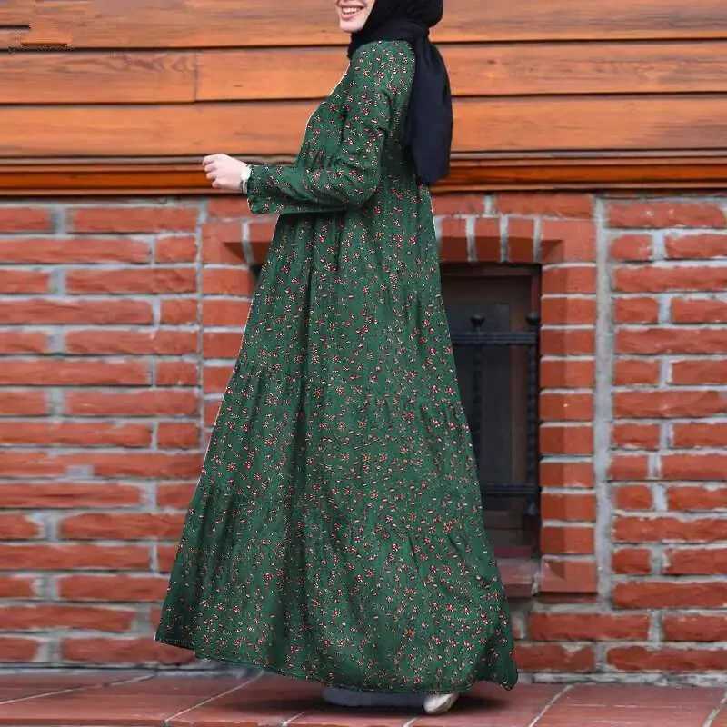 Elegant Muslim Womens Print Maxi Dress Dubai Abaya Turkey Long Slve Robe Arab Kaftan Islam Femme Musulman Malaysia Dresses X250514