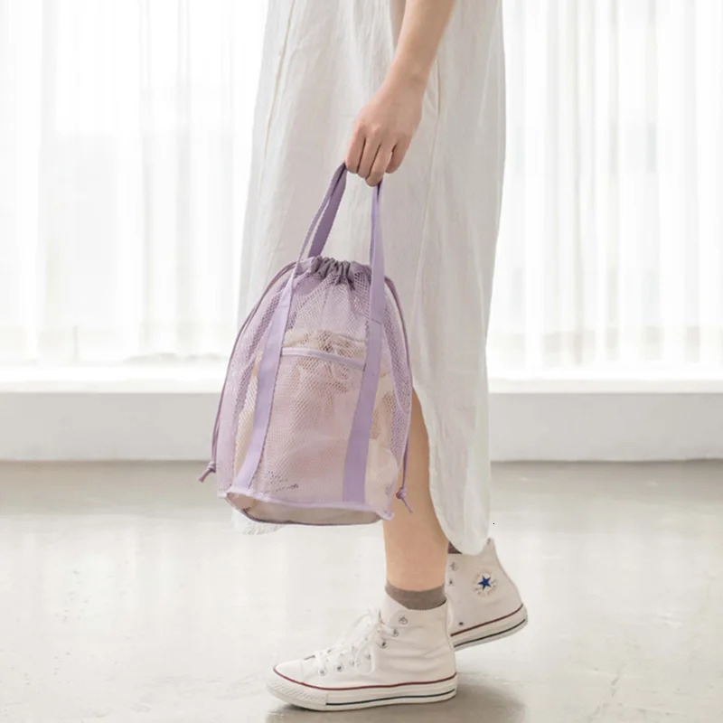 Travel Large Capacity Mesh Nylon Cosmetic Bag Organizer Foldable Casual Drawstring Bags Rope Bundle Pocket Swim Washing 250514