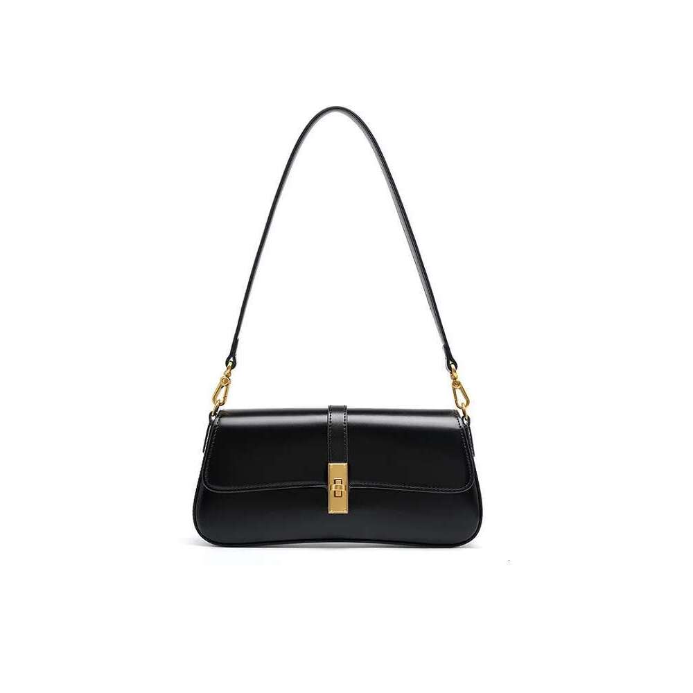 Genuine Leather Women Baguette Shoulder Cowhide Solid Color Handbag Underarm Fashion Ladies Shopping Bag Gift