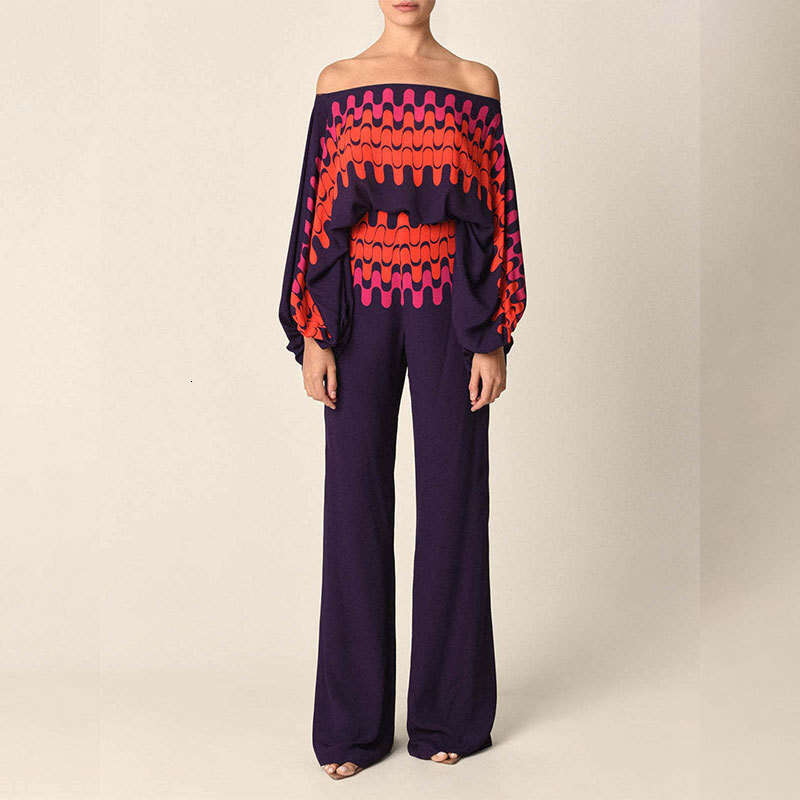 2025 New Loose Bat Sleeve Top Wide Leg Pants Fashion Set Womens Two Piece Set Gentle Wind High Elasticity Washable Printing Fashion New Pattern New Ar