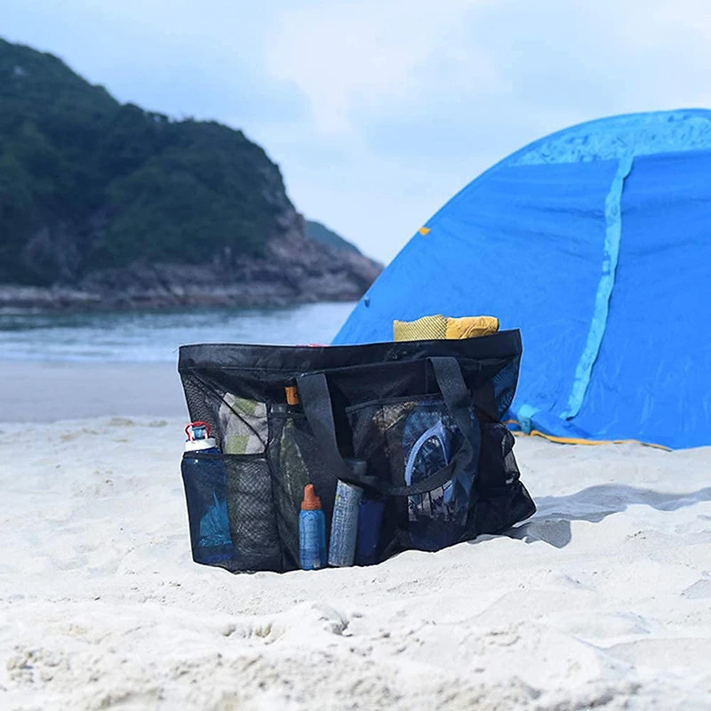 MultiPockets Summer Large Beach Bag For Towels Mesh Durable Toys Underwear Pocket Tote 250514