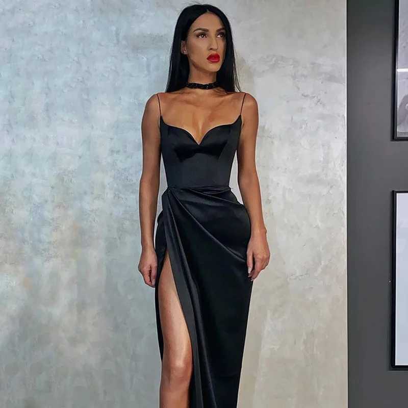 Y2K Streetwear Fashion Sexy Midi Summer V-neck Long Dyed Dress Female Bodycon Slip Belt Backless Nightclub PartyXJ250514