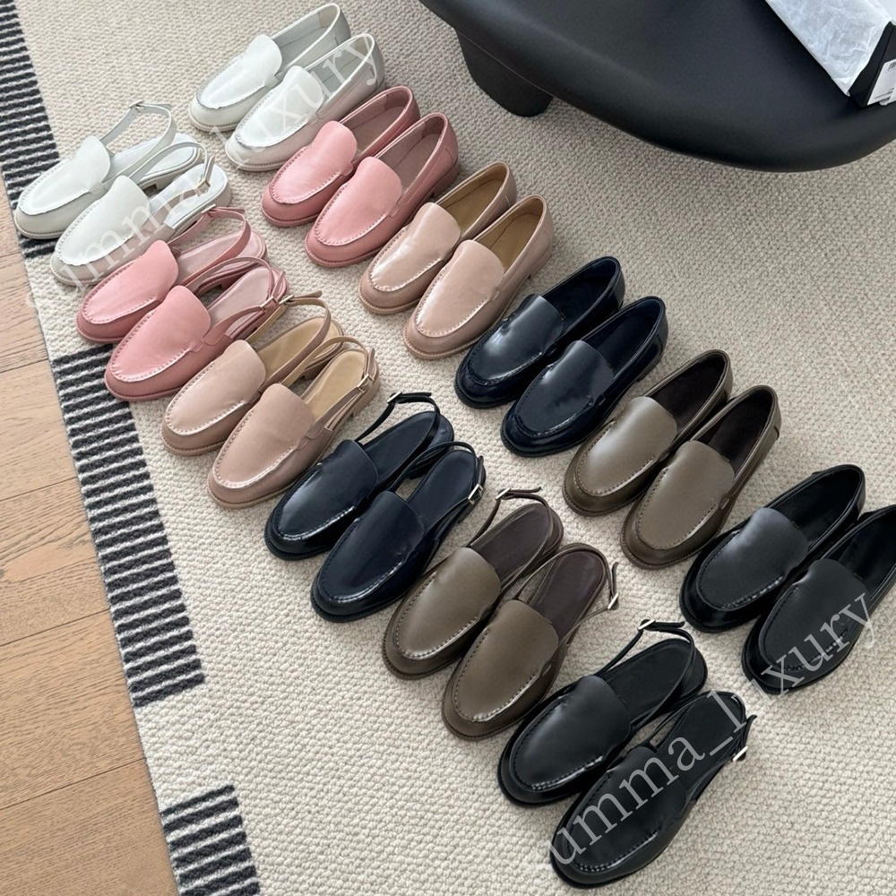 Women Designer dress shoes loafers Crystal Logo Leather Slingback Flat Loafers Shoes Sandals Comfortable shoes Designer Shoes Factory Shoes Hardware with Box