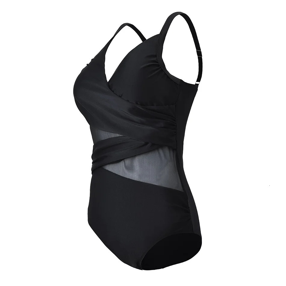 2025 Sexy Plus Size One Piece Swimsuit Women Mesh Patchwork Bathing Suits Vintage Swimwear Summer Beach Wear Swim Suit M-4XL 250509