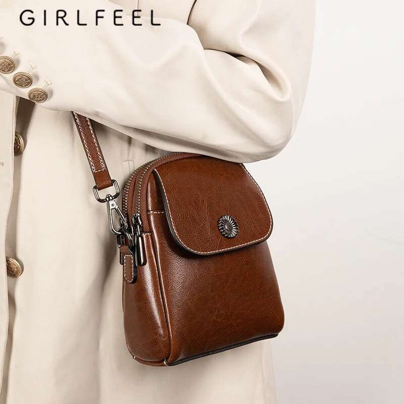 Retro Women's Crossbody Fashionable Flip Large Capacity Double-Layer Shoulder Bag High-Quality Genuine Leather Handbag 5