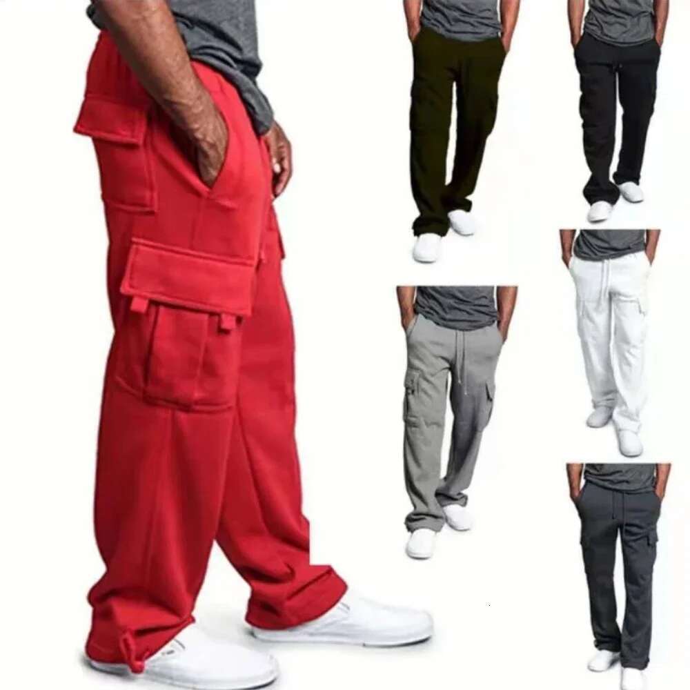 Men's Sweatpants Autumn Long Loose Sport Fit Jogging Overalls Joggers Sweat Pocket Pants Cargo Trousers Streetwear