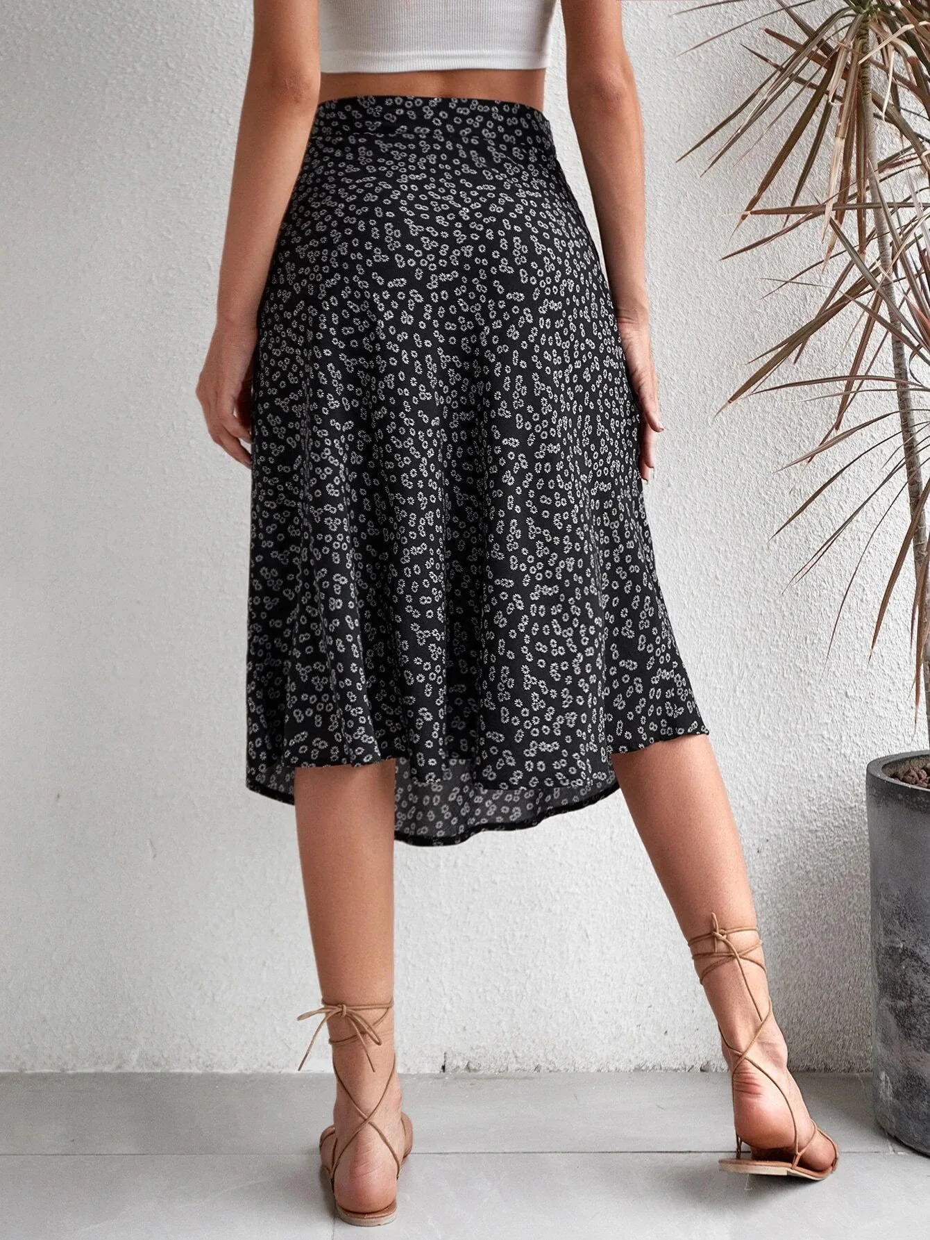 Spring and summer womens versatile floral zipper split Aline skirt 250514