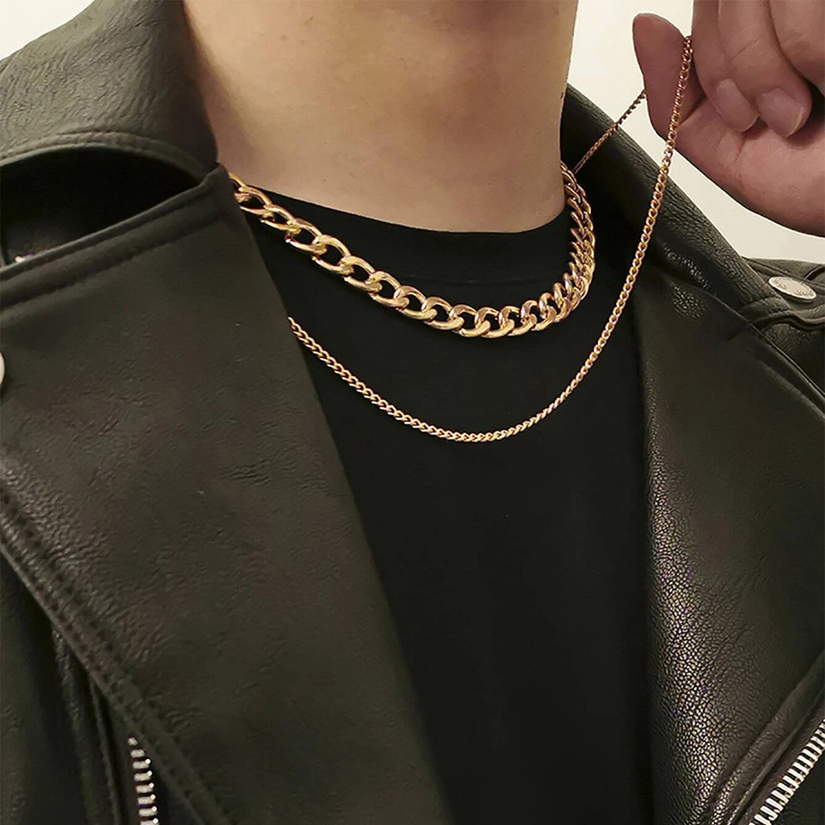 Necklace Men's Thick Double layered Collarbone Chain