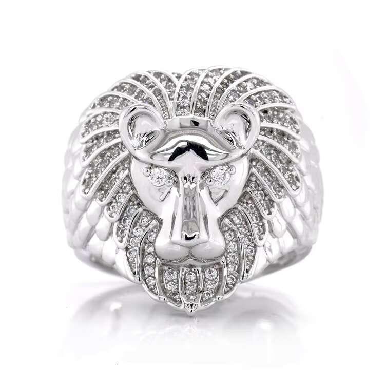 CZ sterling silver fashionable hip-hop animal lion thick ring for men
