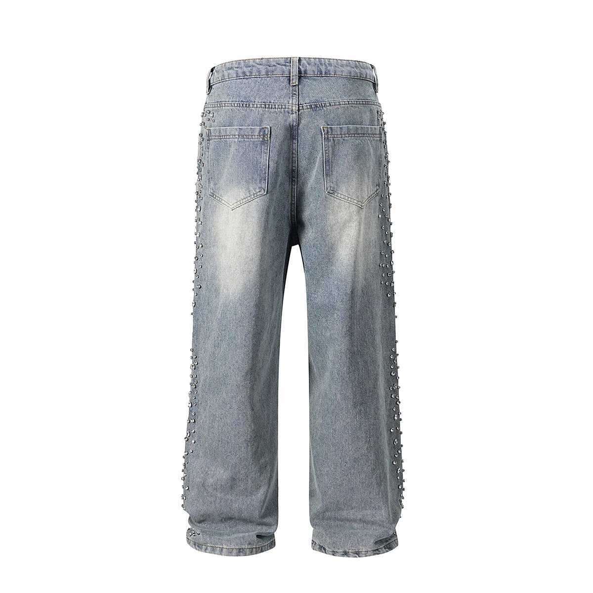 Pearl dded Diamond Jeans for Men Full Rhinestone Straight Blue Baggy Denim Trousers Hot Drill Vintage Loose Casual Cargos X250514