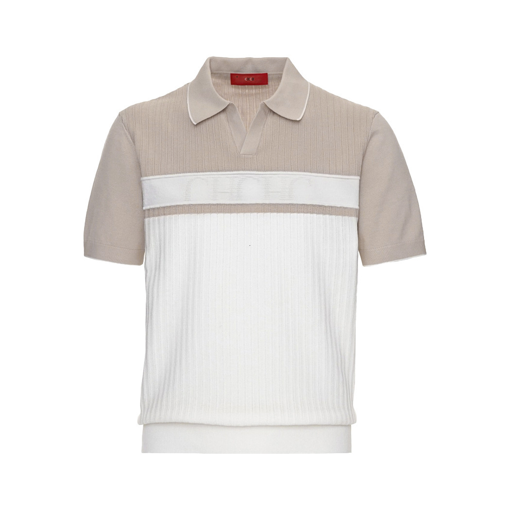 CHCH Men's Splicing Knitted 2025 New Spring/Summer Aging Reduction Collar Blue and White Strip Polo Shirt Short Sleeve Top