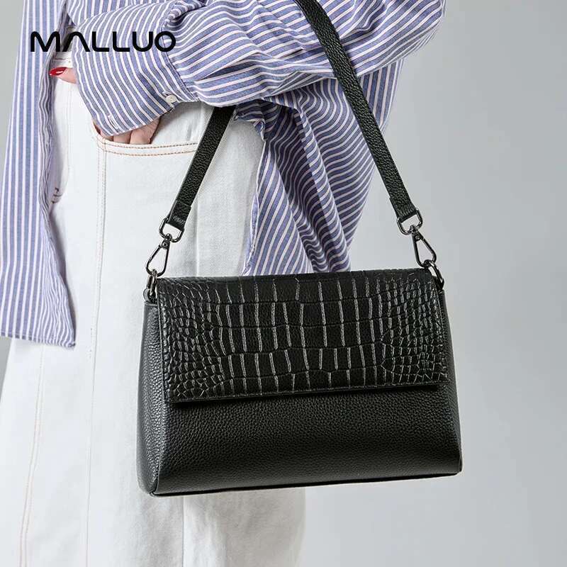 Women's Cowhide Saddle Crocodile Pattern Cow Genuine Leather Underarm Shoulder Handbag Female Retro Messenger Crossbody Bag 250514