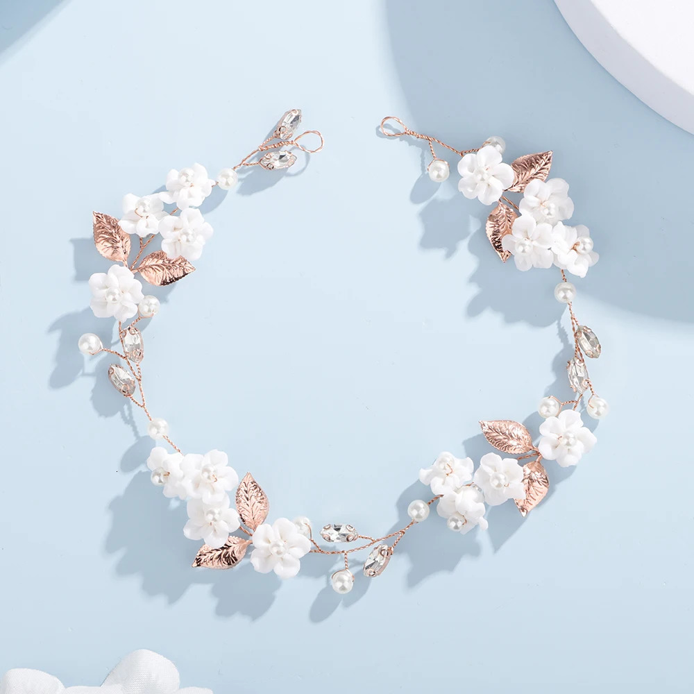 Silver Gold Floral Rhinestone Bridal Headband Handmade Women Pearl Leaf Wedding Headpiece Tiaras Bridesmaid Hair Accessories 250509