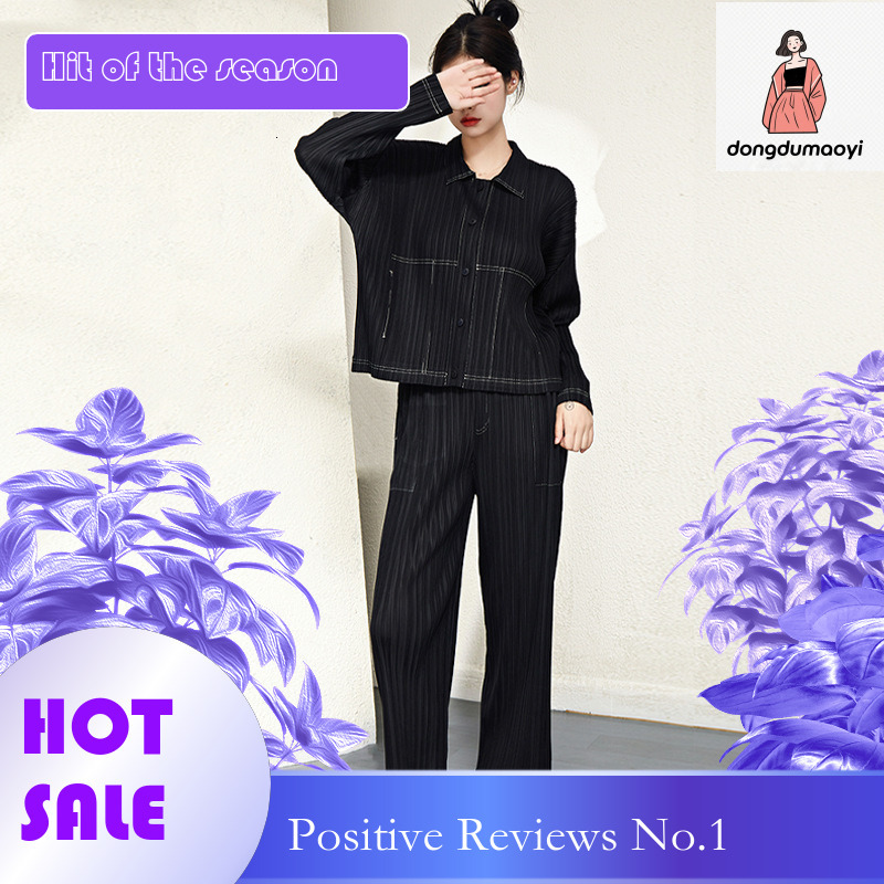 dongdumaoyi Miyake Cowboy for Women 2025 Spring and Autumn New Fashionable Versatile Long Sleeve Top, Shirt, Pants Two Piece Set