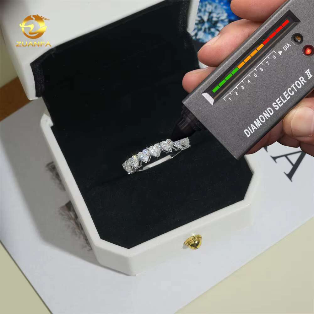 Cute Heart Shape Half Eternity Ring for Women 18k White Gold Plated Moissanite Rings 925 Sterling Silver Moissanite Ring