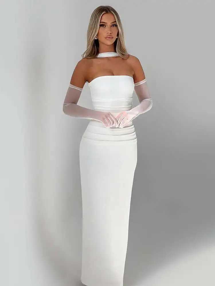 April Gloves Backless Sexy Dress Women Elegant Bodycon Nightclub Party Dress Halter Ribbon Midi Long Summer Dress VestidosXJ250514