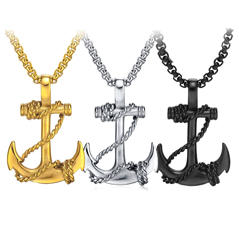 Necklace for men and women, retro and high-end style, boat anchor pendant, collarbone chain, trendy and cool hip-hop accessories