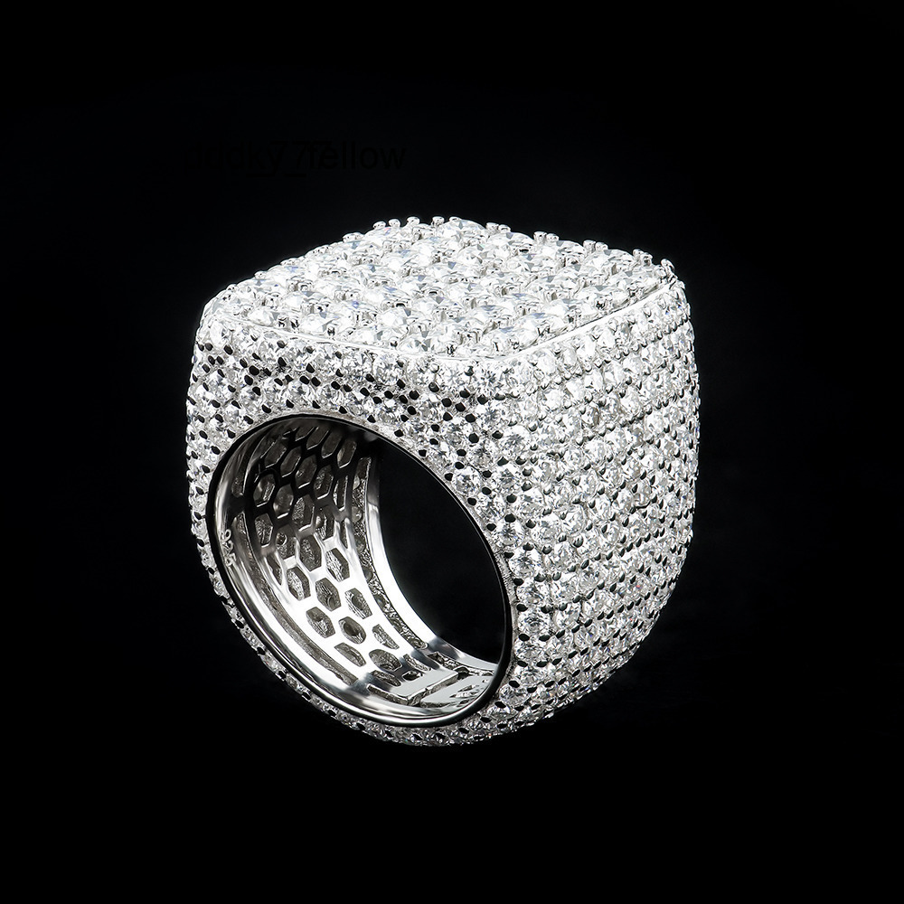 Moissanite Iced-out Square Ring 925 Sterling Silver White Gold Plated Factory Wholesale Vvs D Hip Hop for Men Pass Diamond Test
