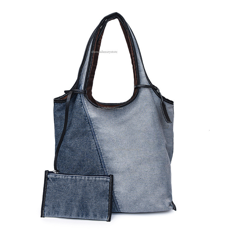 Free Shipping Designer Women's Shoulder Bag Harajuku Comparison Splicing Fashionable Denim Handbag Large Capacity Casual Shopping Bag Vacation Be