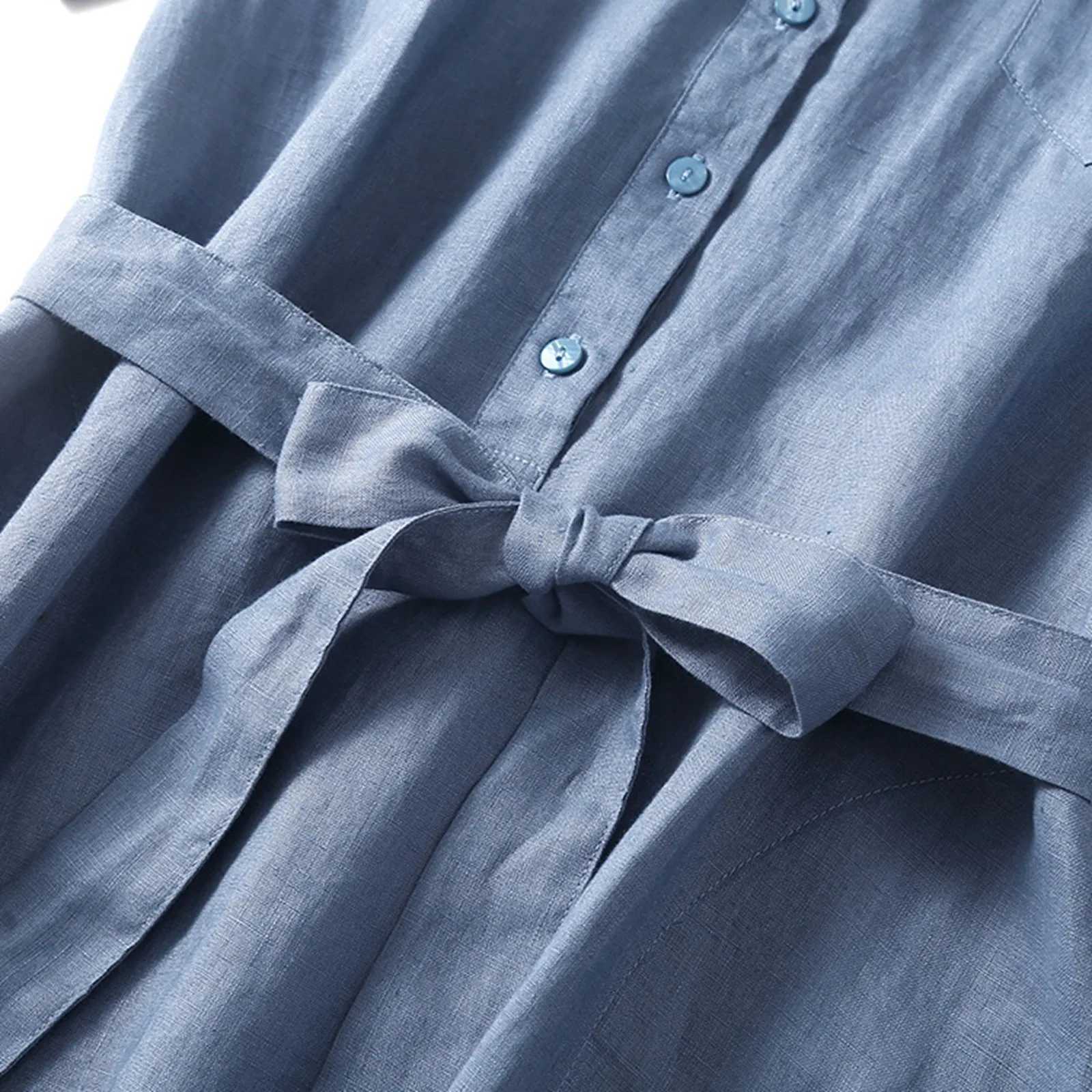 Vintage Cotton Linen Shirt Dress For Women Solid Plus Size Casual Long Dresses Ladies Slim A Line Tunic Dress Outfits For SummerXJ250514