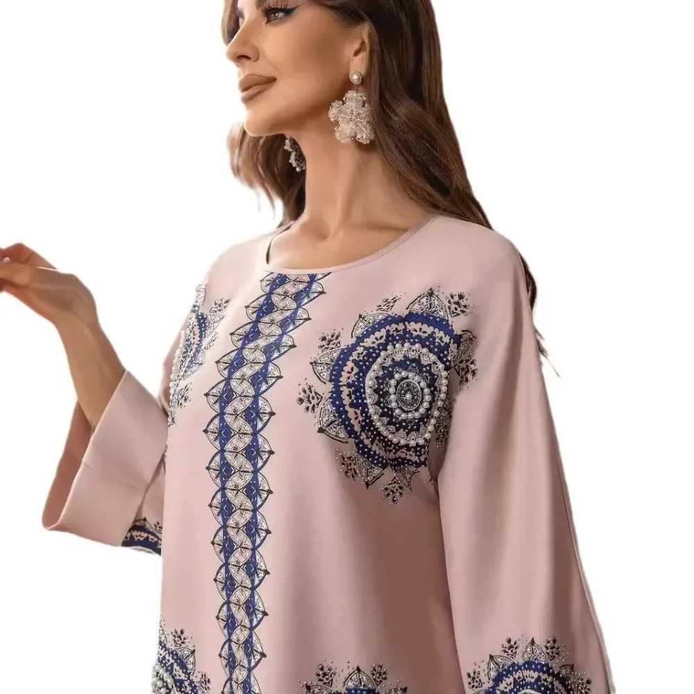 Eid Muslim Party Dress for Women Ramadan Abaya Long Dress Beading Print Morocco Kaftan Vestidos Largos Dubai Robe Jalabiya 2025 X250514