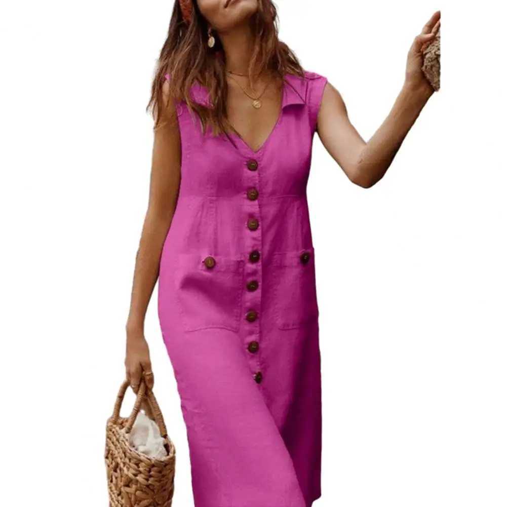 M XL Cotton Linen Tank Dress For Women 2024 Summer Casual Loose Beach Sundress Midi Skirt Female Holiday Maxi DressXJ250514
